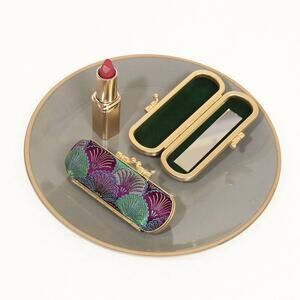 Seashell Pattern Mirrored Lipstick Case | Burgundy
